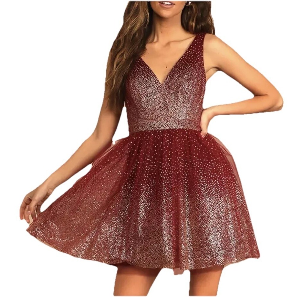 Lulus Ballerina Dream Burgundy and Gold Sleeveless Skater Dress LARGE NWT